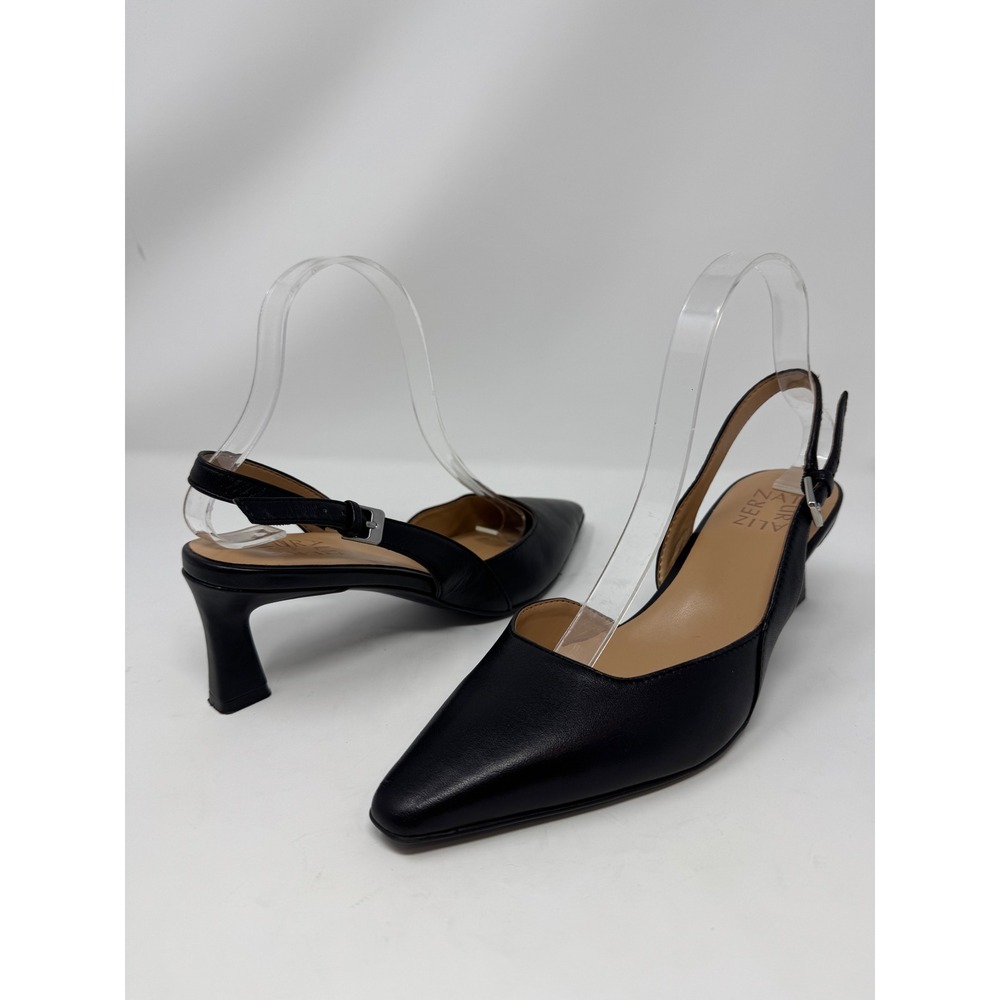 Naturalizer Dalary Womens Black Leather Pointed Toe Slingback Kitten Heel Pumps